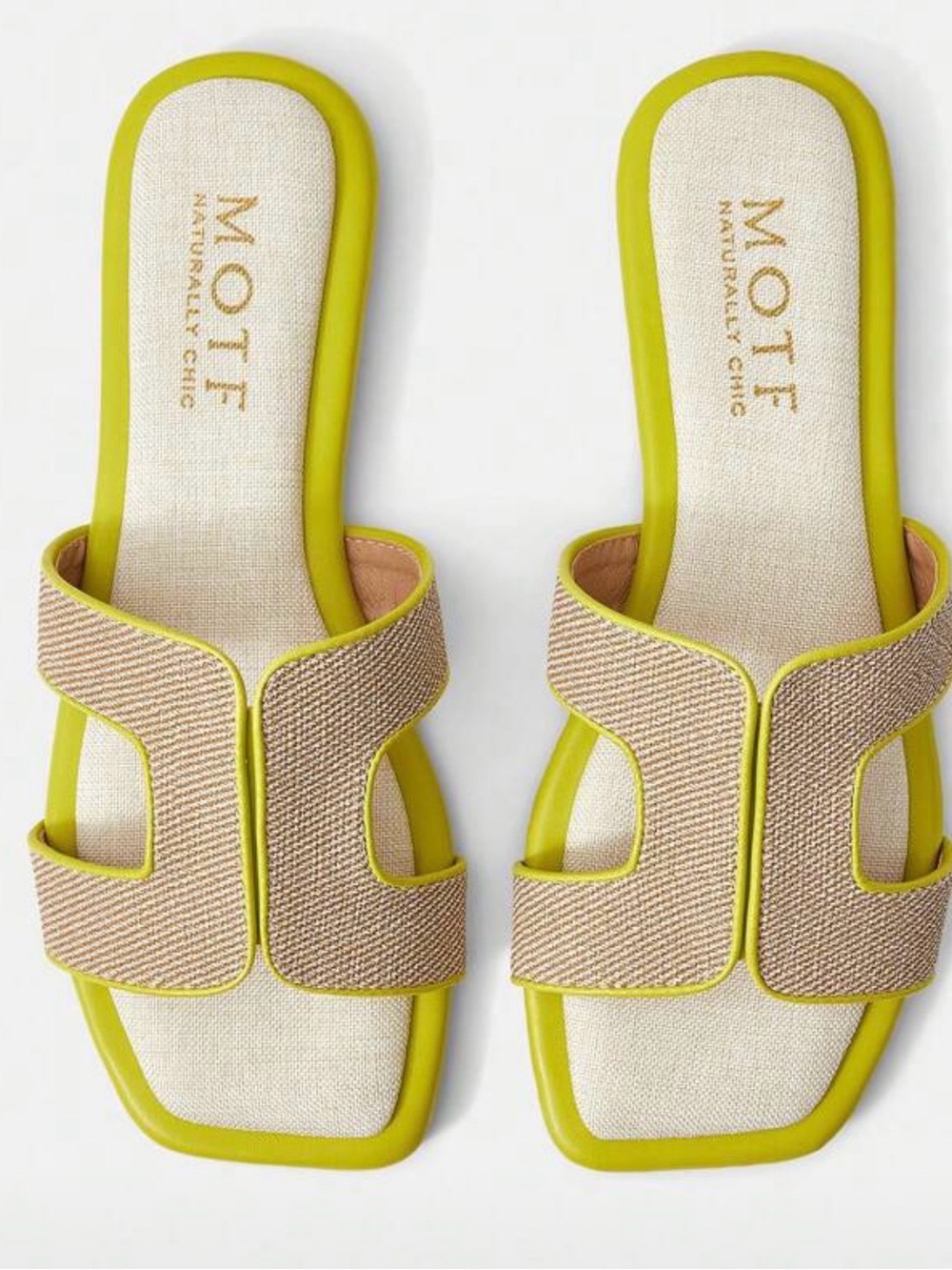 MOTF Lime Green & Beige Slip-On Slide Sandals
